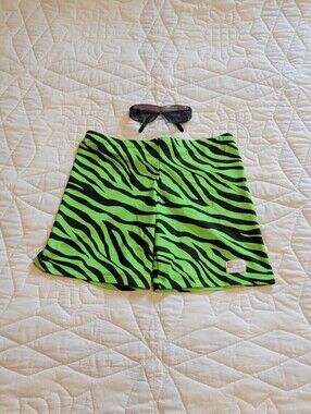 Spunkwear  USA Made Zebra Print Neon Green & Black Biker Shorts. Medium (NWOT)